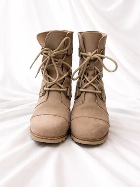 Sorel Light Beige Canvas Wedge Ankle Boot